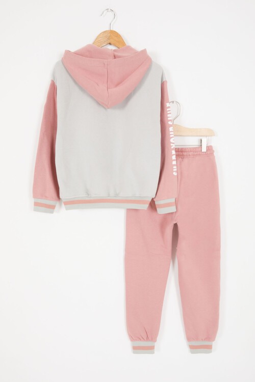 Gri Girl Yazı Baskılı Kapüşonlu Şardonlu Kolej Eşofman Takım 17070