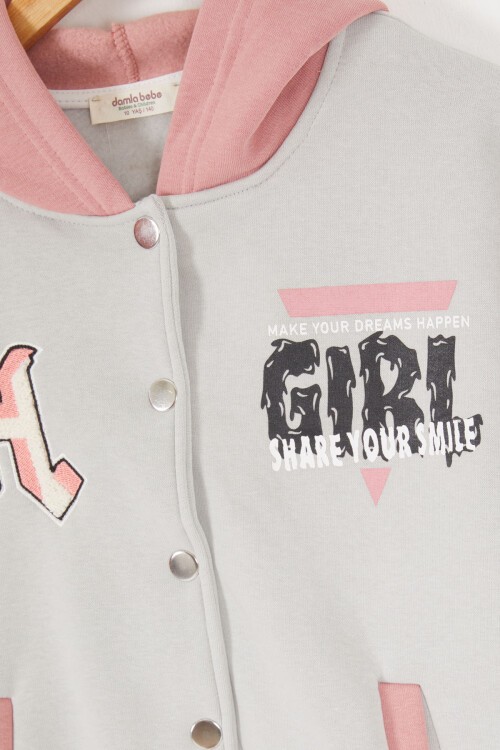 Gri Girl Yazı Baskılı Kapüşonlu Şardonlu Kolej Eşofman Takım 17070