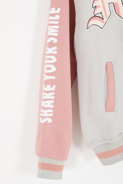 Gri Girl Yazı Baskılı Kapüşonlu Şardonlu Kolej Eşofman Takım 17070