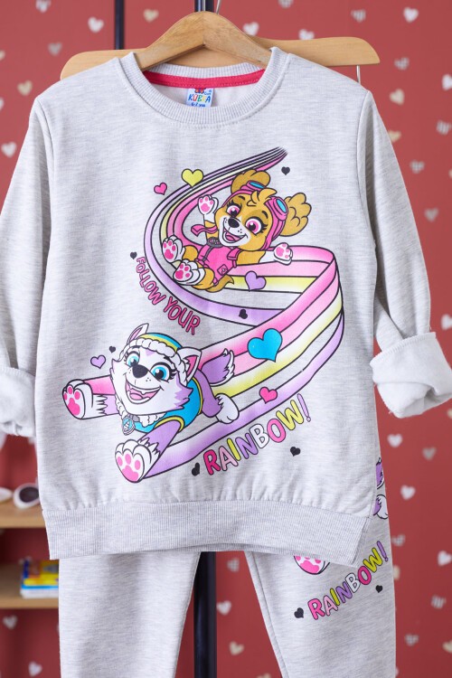 Gri Gökkuşağı Baskılı Şardonlu Kız Çocuk Eşofman Takımı 17346