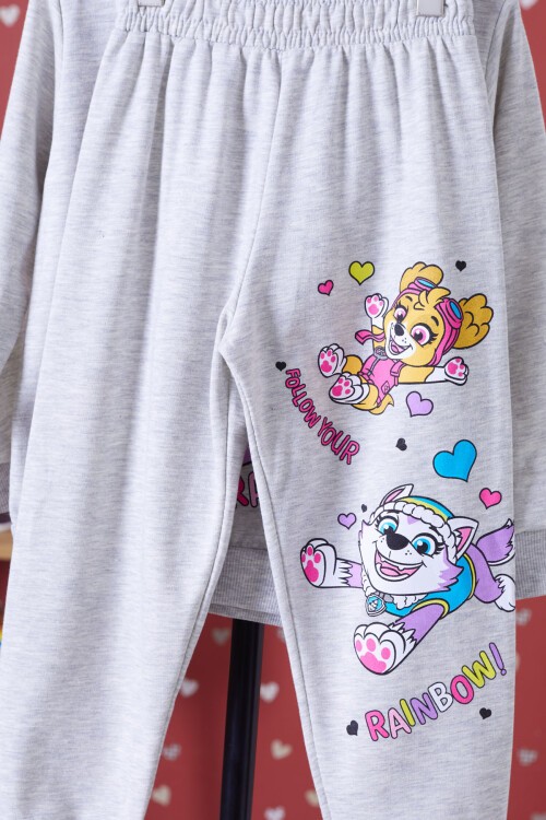 Gri Gökkuşağı Baskılı Şardonlu Kız Çocuk Eşofman Takımı 17346