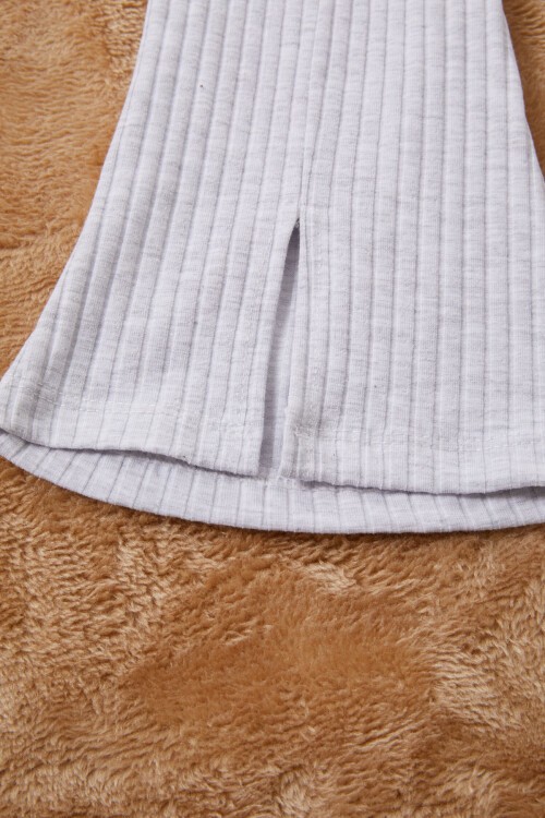 Gri Happy Yazılı Fırfırlı Kız Çocuk Takımı 16718