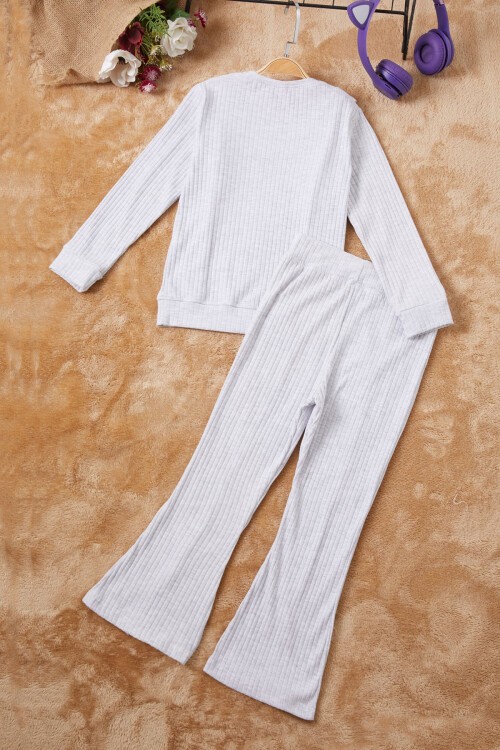 Gri Happy Yazılı Fırfırlı Kız Çocuk Takımı 16718