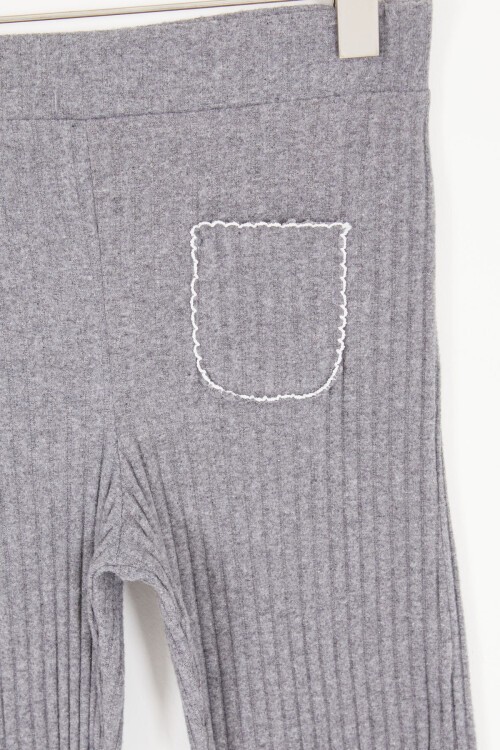 Gri İspanyol Paça Fitilli Cepli Kız Çocuk Tayt  16997