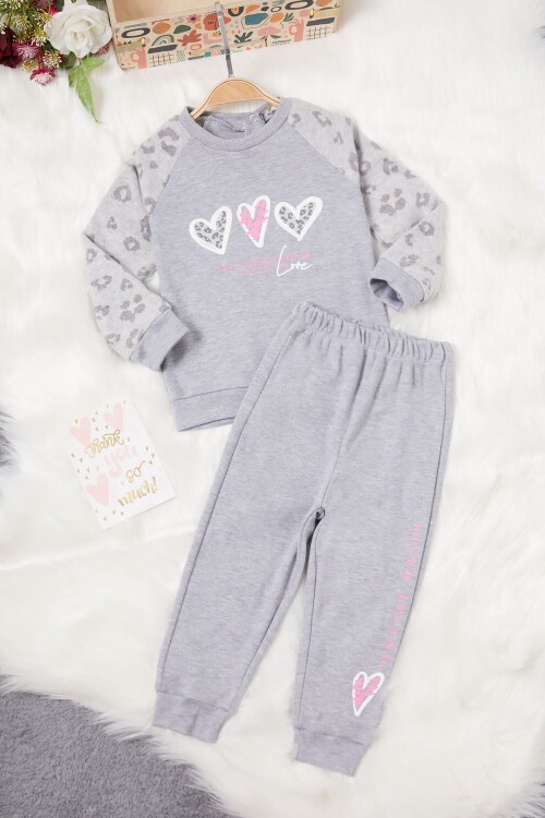 Gri Kalp Baskılı Kız Bebek Takımı 16999