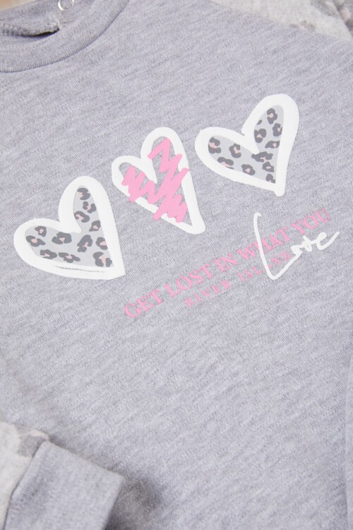Gri Kalp Baskılı Kız Bebek Takımı 16999