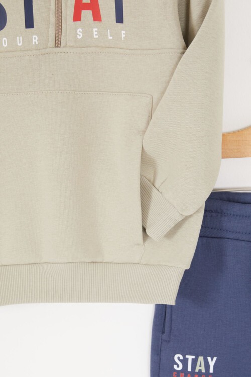 Gri Kanguru Cepli Fermuar Yakalı Erkek Çocuk Şardonlu Eşofman Takımı 16966