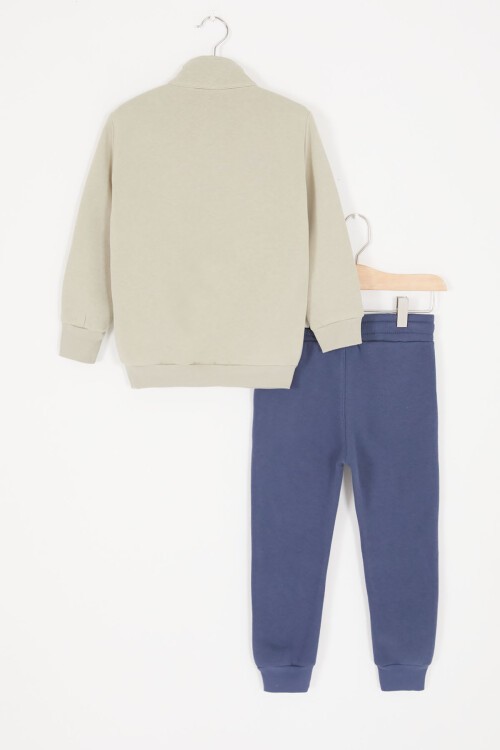 Gri Kanguru Cepli Fermuar Yakalı Erkek Çocuk Şardonlu Eşofman Takımı 16966