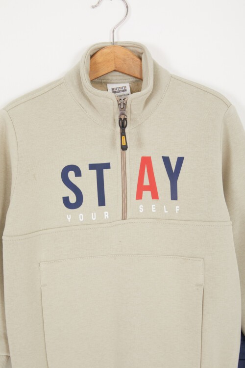 Gri Kanguru Cepli Fermuar Yakalı Erkek Çocuk Şardonlu Eşofman Takımı 16966