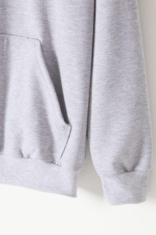 Gri Kanguru Cepli Kapüşonlu Unisex Çocuk Sweatshirt 16782