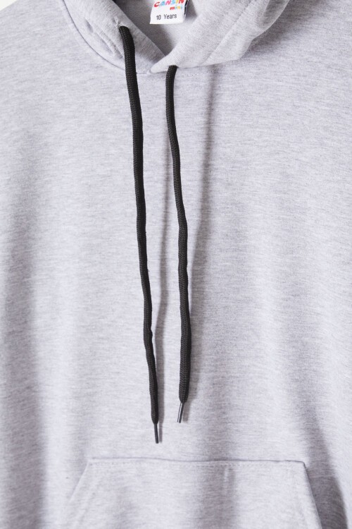 Gri Kanguru Cepli Kapüşonlu Unisex Çocuk Sweatshirt 16782