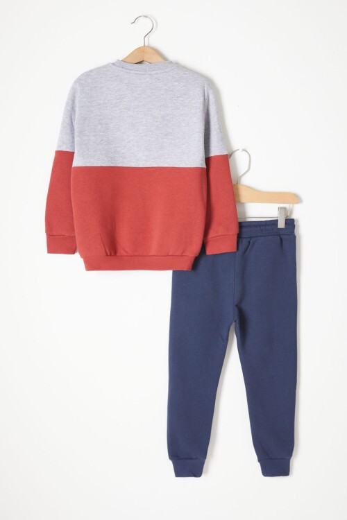 Gri Kanguru Cepli Yazı Baskılı Erkek Çocuk Polarlı Eşofman Takımı 16737