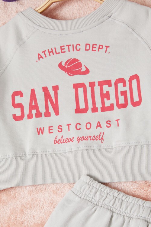 Gri Los Angeles Sırt Baskılı Yırtmaçlı Kız Çocuk Eşofman Takımı 16710