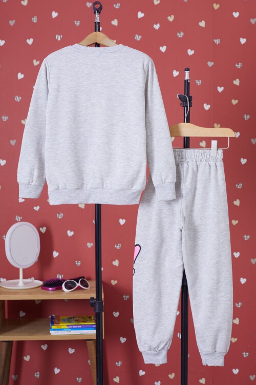 Gri Ördek Baskılı Şardonlu Kız Çocuk Eşofman Takımı 17350