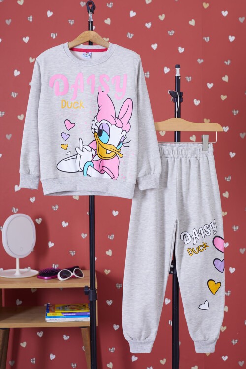 Gri Ördek Baskılı Şardonlu Kız Çocuk Eşofman Takımı 17350