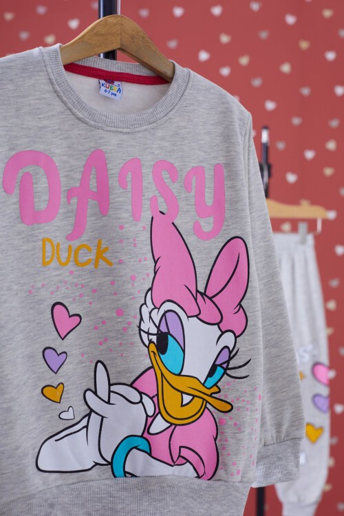 Gri Ördek Baskılı Şardonlu Kız Çocuk Eşofman Takımı 17350