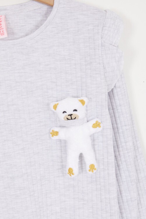 Gri Peluş Ayıcıklı Fırfırlı Kız Çocuk Takım 16954