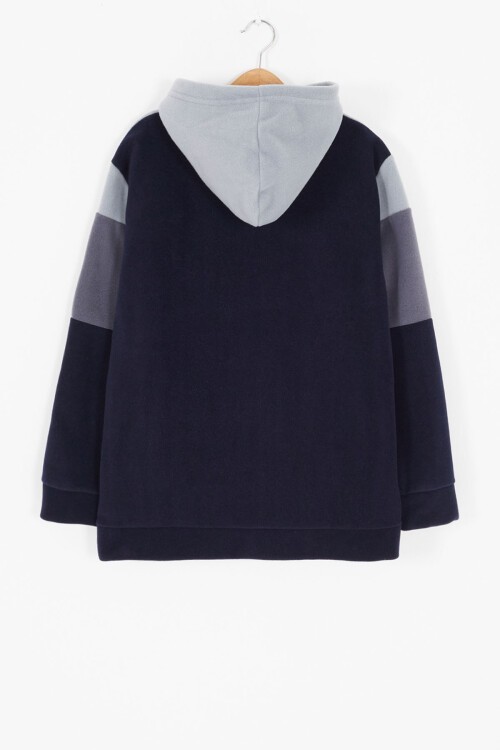 Gri Renk Bloklu Polarlı Kapüşonlu Unisex Çocuk Sweatshirt 16904