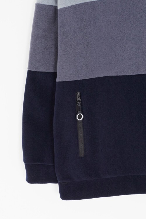 Gri Renk Bloklu Polarlı Kapüşonlu Unisex Çocuk Sweatshirt 16904