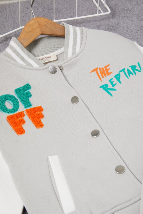 Gri Sırtı Baskılı Şardonlu Erkek Çocuk Kolej Eşofman Takımı 17098