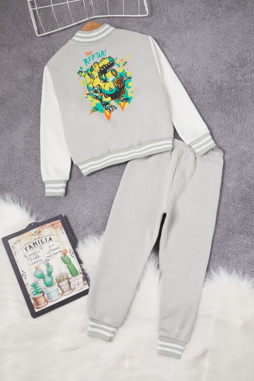 Gri Sırtı Baskılı Şardonlu Erkek Çocuk Kolej Eşofman Takımı 17098