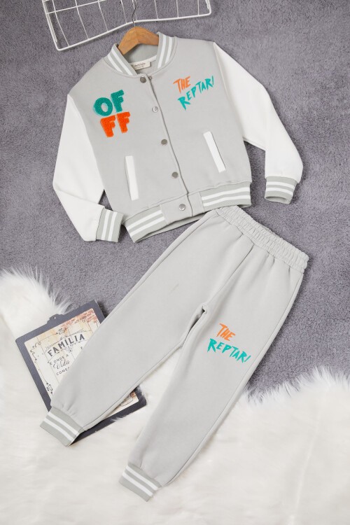 Gri Sırtı Baskılı Şardonlu Erkek Çocuk Kolej Eşofman Takımı 17098