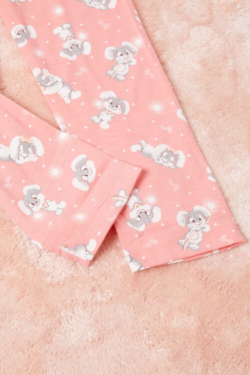 Gri Tavşan Baskılı Yazılı Kız Çocuk Pijama Takımı 16346