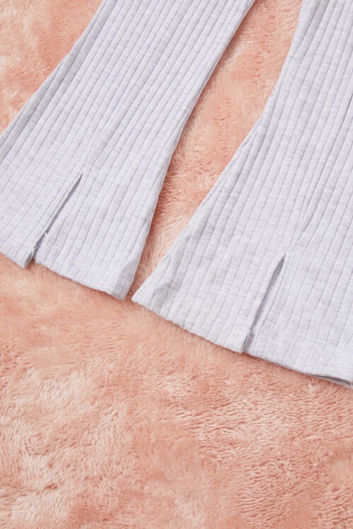 Gri Tavşan Nakışlı Yırtmaçlı Önü Fırfırlı Kız Takım 16608