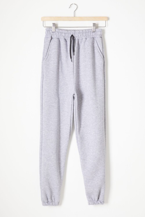 Gri Üç İplik Şardonlu Beli Lastikli Çocuk Eşofman Altı 16761