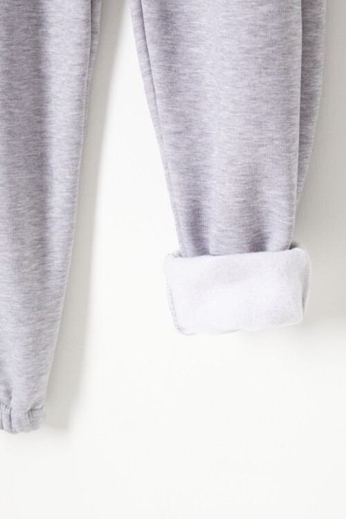 Gri Üç İplik Şardonlu Beli Lastikli Çocuk Eşofman Altı 16761