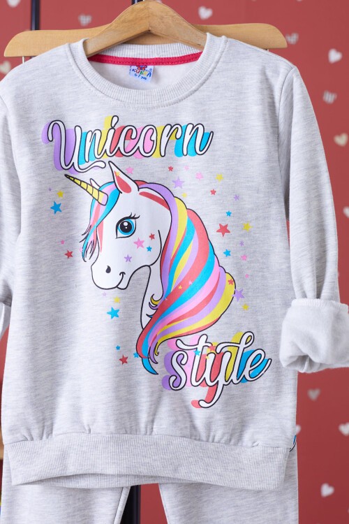 Gri Unicorn Baskılı Şardonlu Kız Çocuk Eşofman Takımı 17354