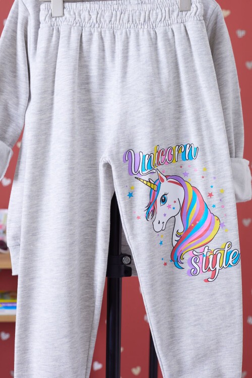 Gri Unicorn Baskılı Şardonlu Kız Çocuk Eşofman Takımı 17354