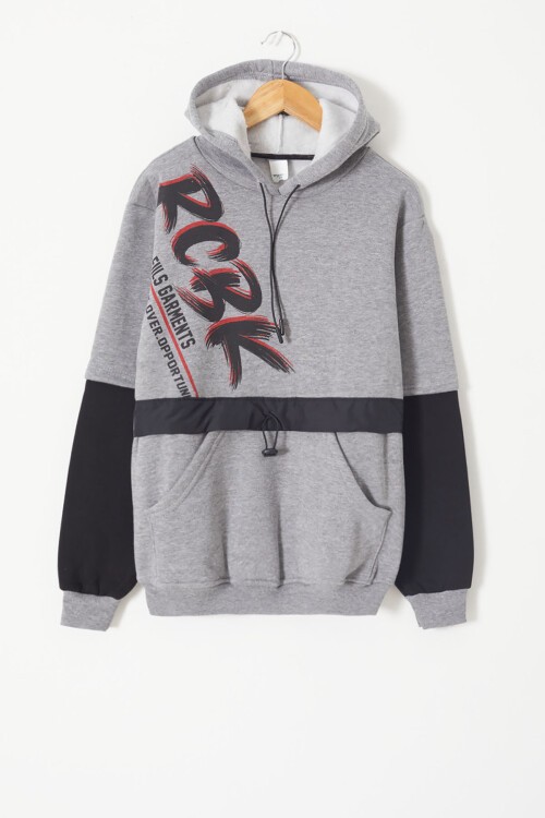 Gri Yazılı Şardonlu Erkek Çocuk Kapüşonlu Sweatshirt 17250