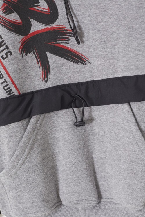 Gri Yazılı Şardonlu Erkek Çocuk Kapüşonlu Sweatshirt 17250