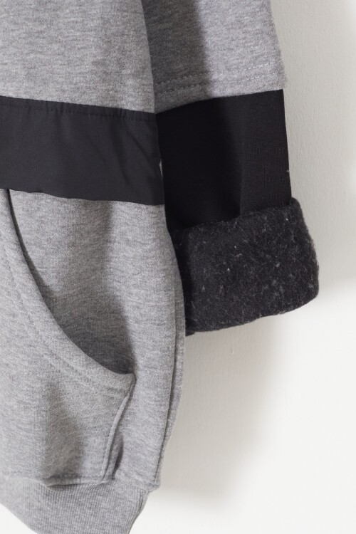 Gri Yazılı Şardonlu Erkek Çocuk Kapüşonlu Sweatshirt 17250