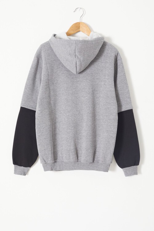 Gri Yazılı Şardonlu Erkek Çocuk Kapüşonlu Sweatshirt 17250