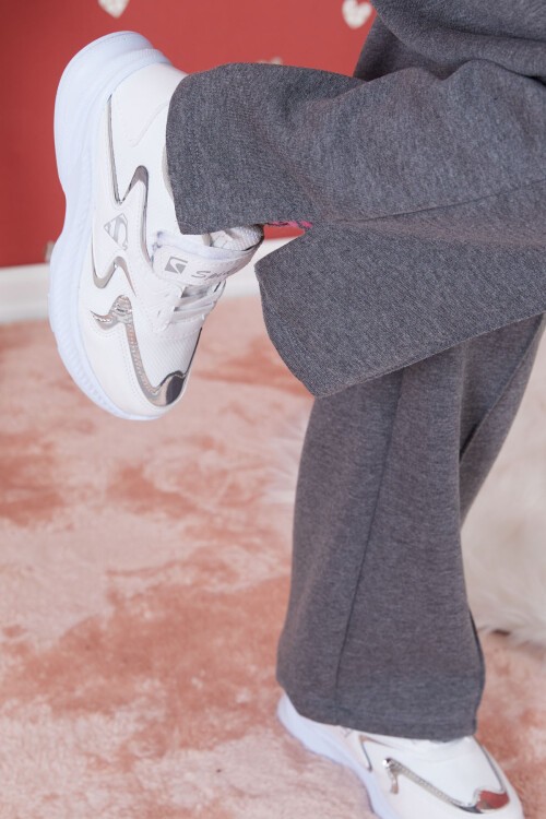 Gri Yırtmaçlı Kız Çocuk Şardonlu Eşofman Altı 17265