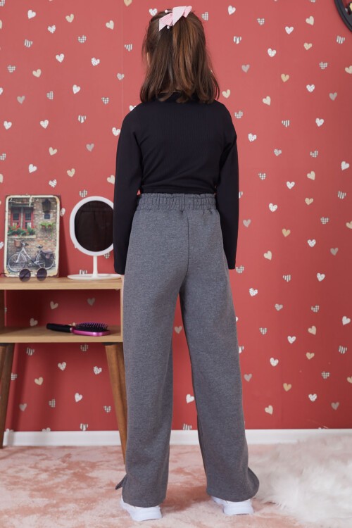 Gri Yırtmaçlı Kız Çocuk Şardonlu Eşofman Altı 17265