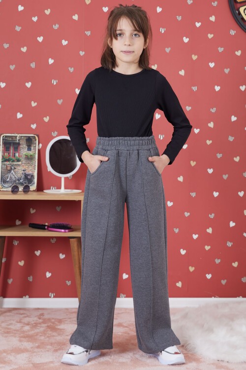 Gri Yırtmaçlı Kız Çocuk Şardonlu Eşofman Altı 17265