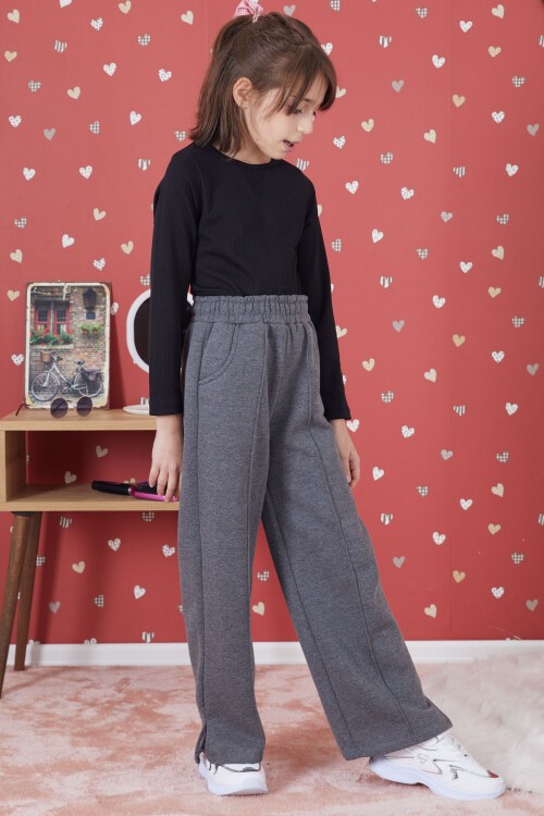 Gri Yırtmaçlı Kız Çocuk Şardonlu Eşofman Altı 17265