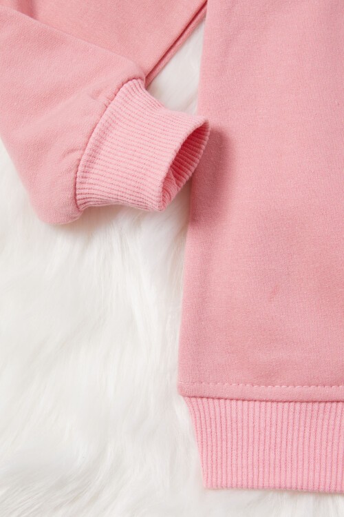 Gül Kurusu Ayıcıklı Kolları Volanlı Kız Çocuk Şardonlu Sweatshirt 16982