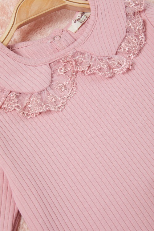 Gül Kurusu Dantel Yakalı Fitilli Kız Bebek Takım 17154