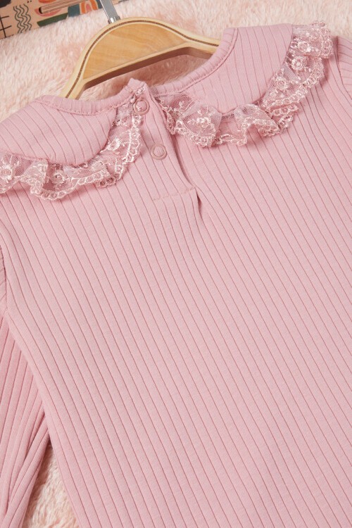 Gül Kurusu Dantel Yakalı Fitilli Kız Bebek Takım 17154