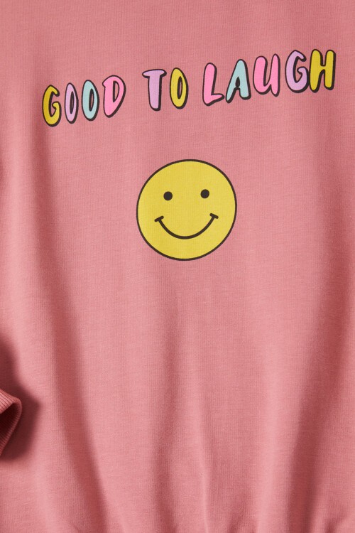 Gül Kurusu Gülen Yüz Sırtı Baskılı Kız Çocuk Sweatshirt 16703