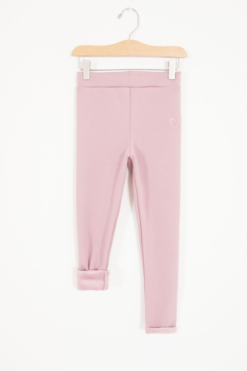 Gül Kurusu Kalp Nakışlı İçi Peluş Kız Çocuk Tayt 17102