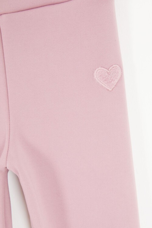 Gül Kurusu Kalp Nakışlı İçi Peluş Kız Çocuk Tayt 17102