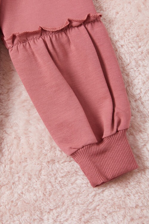 Gül Kurusu Renkli Kalp Desenli Payetli Kız Çocuk Sweatshirt 16695