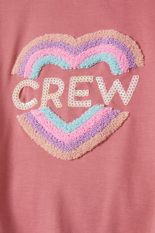 Gül Kurusu Renkli Kalp Desenli Payetli Kız Çocuk Sweatshirt 16695