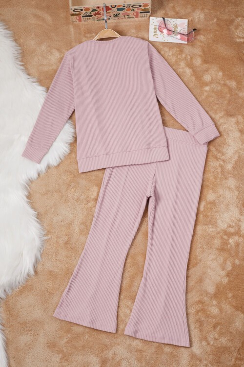 Gül Kurusu Yırtmaçlı Önü Fırfırlı Kız Çocuk Takım 17184