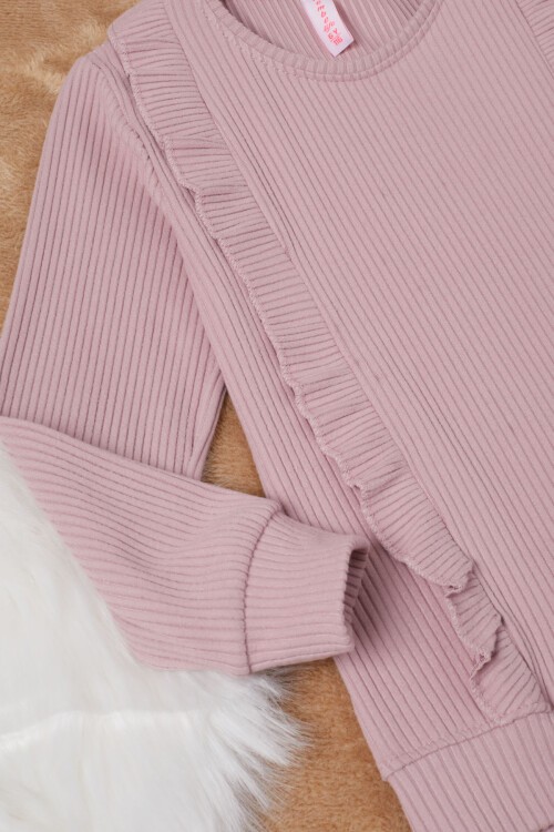 Gül Kurusu Yırtmaçlı Önü Fırfırlı Kız Çocuk Takım 17184